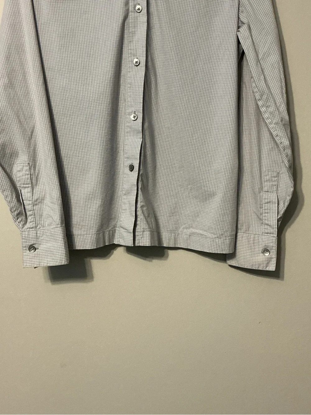 Ellen Tracy Small-Check Light Gray Dress Shirt